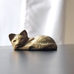 Small | Vintage | 2" |  Solid Brass | Sleeping Cat Figurine